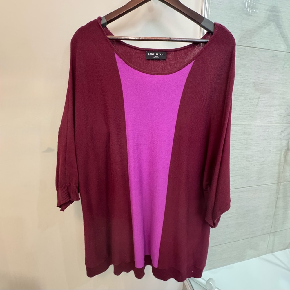 Lane Bryant Burgundy and Purple Crew Neck Sweater